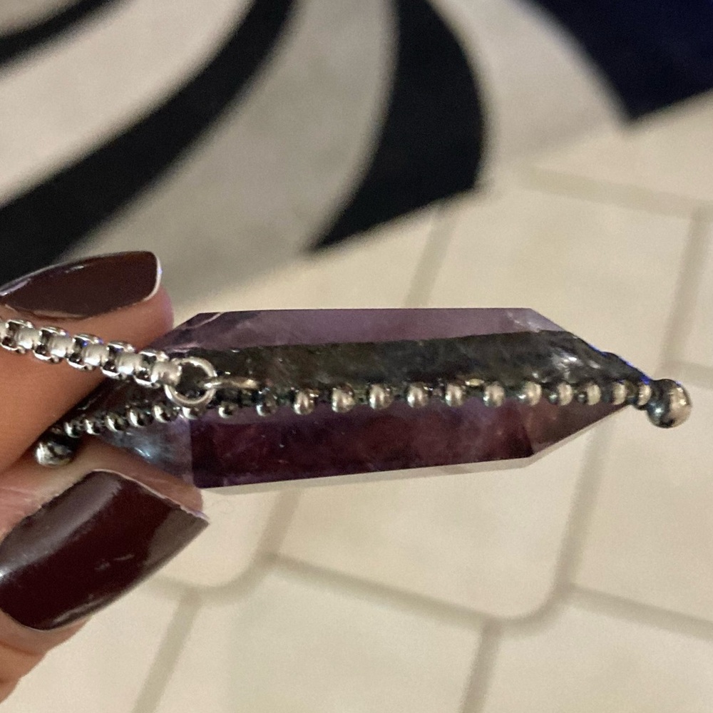 Natural purple amethyst crystal gemstone boho goth moon charm - Picture 9 of 14